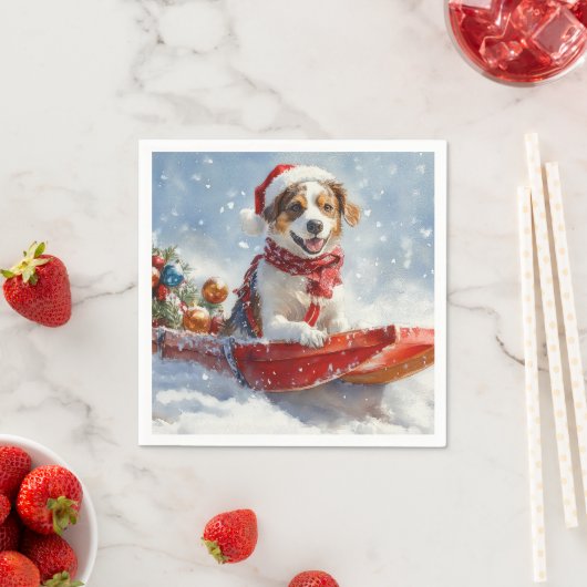Serviette En Papier Brittany Spaniel Dog à Sledge Noël (En situation)
