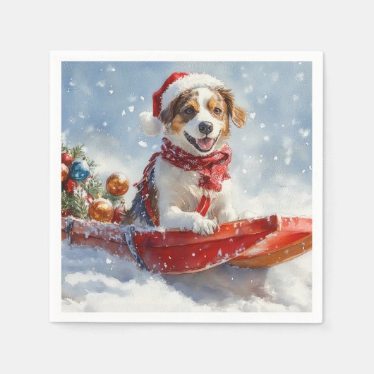 Serviette En Papier Brittany Spaniel Dog à Sledge Noël (Devant)