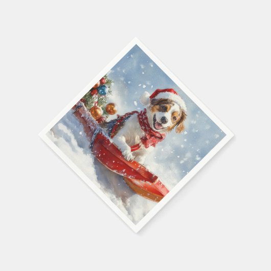 Serviette En Papier Brittany Spaniel Dog à Sledge Noël (Coin)