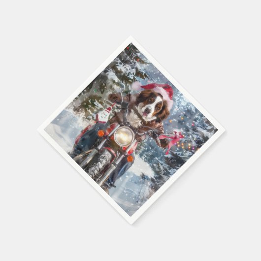 Serviette En Papier Brittany Spaniel Dog équitation moto Noël (Coin)
