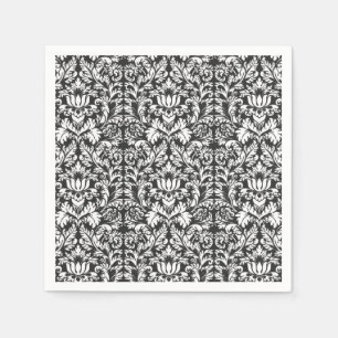 Serviette En Papier Brocard de dentelle en damas noir et blanc vintage