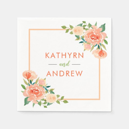 Serviette En Papier Brocher la frontière florale | MARIAGE (Devant)