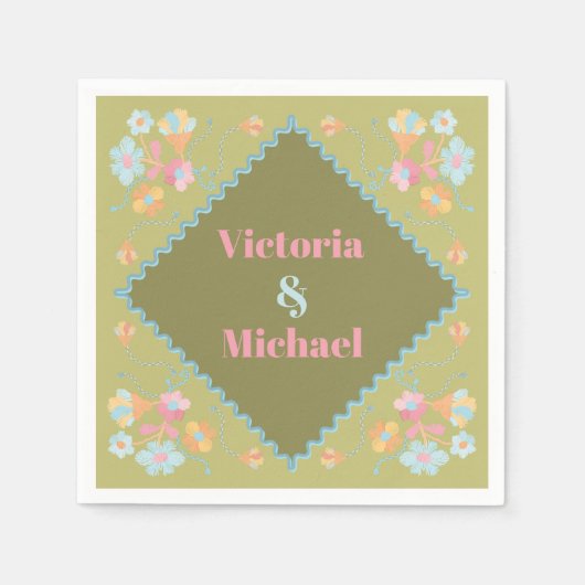 Serviette En Papier Broderie colorée (Devant)