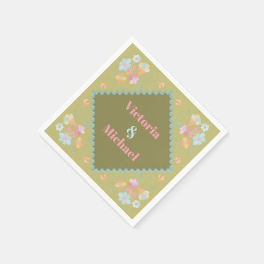 Serviette En Papier Broderie colorée (Coin)