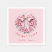 Serviette En Papier Broderie Effet rose Noël Bow Nom personnalisé (Devant)