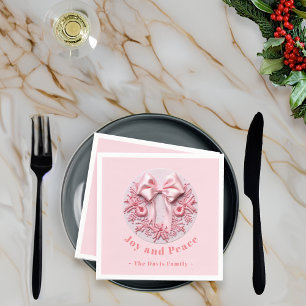 Serviette En Papier Broderie Effet rose Noël Bow Nom personnalisé