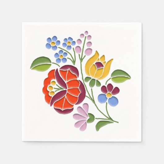 Serviette En Papier Broderie Kalocsa - Motif d'art populaire hongrois (Devant)
