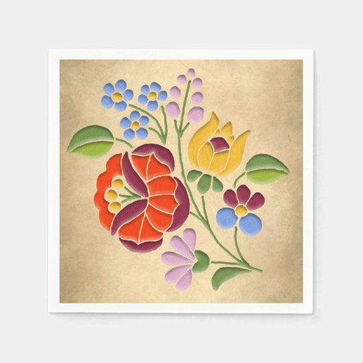 Serviette En Papier Broderie Kalocsa - Motif d'art populaire hongrois (Devant)