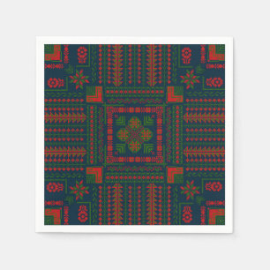 Serviette En Papier Broderie palestinienne Tatreez rouge vert 5 Motif