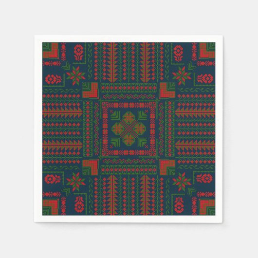 Serviette En Papier Broderie palestinienne Tatreez rouge vert 5 Motif (Devant)