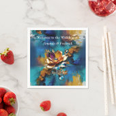 Serviette En Papier bronze Abstrait, style baroque bleu or (En situation)