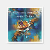 Serviette En Papier bronze Abstrait, style baroque bleu or (Devant)