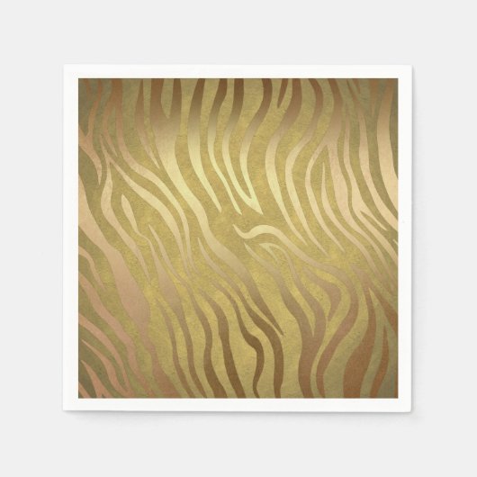 Serviette En Papier Bronze d'or Zebra Print Jungle Safari Glam (Devant)