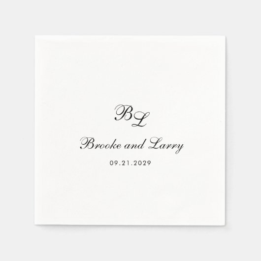 Serviette En Papier Brooke Classic Script Monogramme Mariage élégant (Devant)