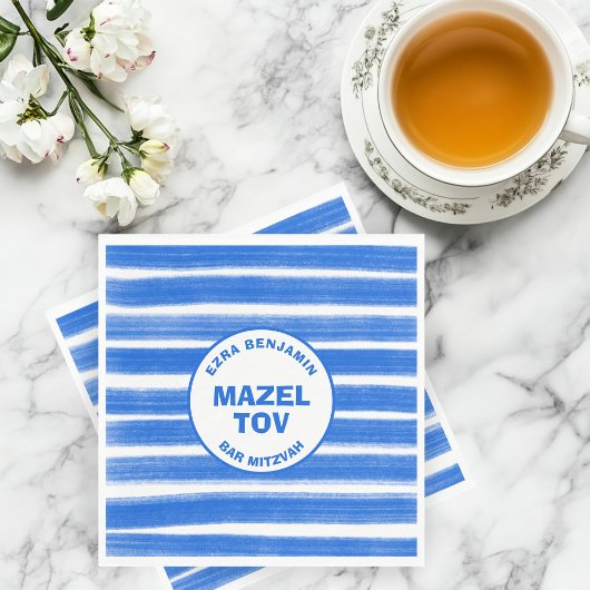 Serviette En Papier Brosse Bleu Bat mitzvah de la barre personnalisée
