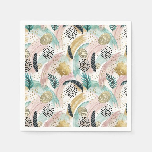 Serviette En Papier Brosse botanique et Abstraite or (Devant)