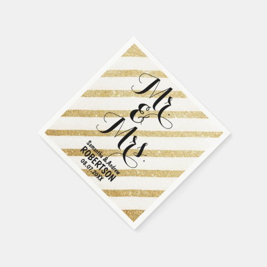 Serviette En Papier Brosse moderne rayures or mariage chic (Coin)