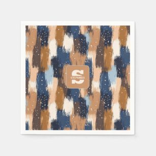 Serviette En Papier Brosses Abstraites en bleu, blanc et Brown (2)