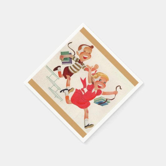 Serviette En Papier brother and sister on theiway to school (Coin)