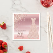 Serviette En Papier Brouillard rose d'anniversaire gouttes robe or (En situation)