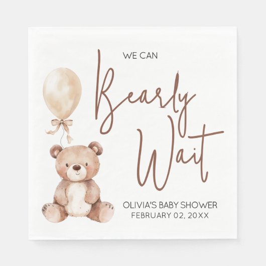 Serviette En Papier Brown Bear Balloon Baby Shower (Devant)