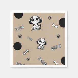 Serviette En Papier Brown & Black Fish Bones Chien Chien Chien Chien C