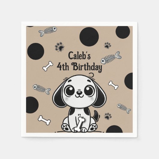 Serviette En Papier Brown & Black Fish Bones Chien Chien Chien Chien C (Devant)