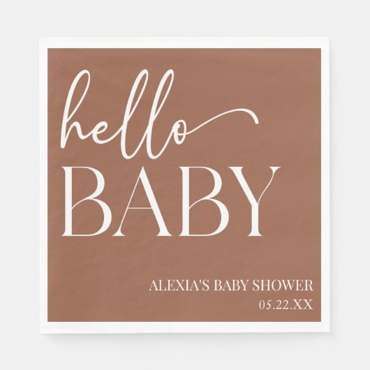Serviette En Papier Brown Boho Bohemian Hello Baby shower bébé (Devant)