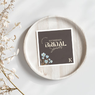 Serviette En Papier Brown Elegant Bleu Aquarelle Fête des mariées Flor