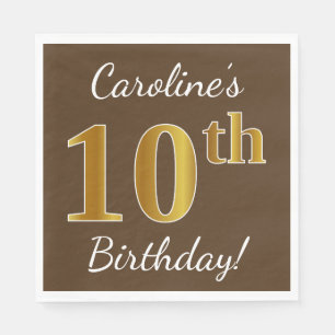 Serviette En Papier Brown, Faux Gold 10e anniversaire + Nom personnali