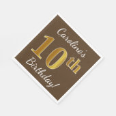 Serviette En Papier Brown, Faux Gold 10e anniversaire + Nom personnali (Coin)