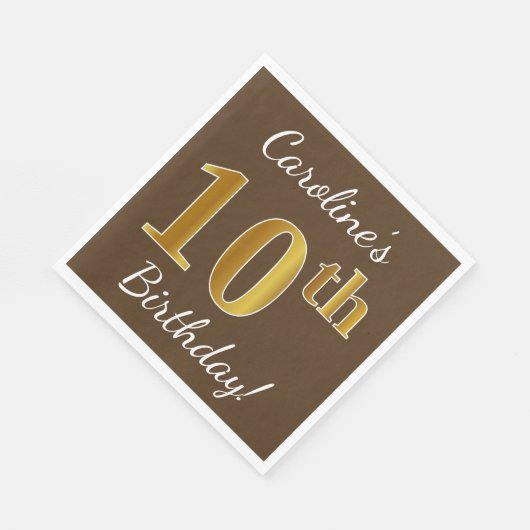 Serviette En Papier Brown, Faux Gold 10e anniversaire + Nom personnali (Coin)