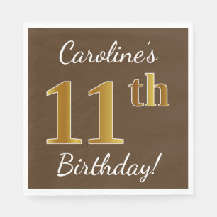 Serviette En Papier Brown, Faux Gold 11e anniversaire + Nom personnali