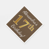 Serviette En Papier Brown, Faux Gold 17e anniversaire + Nom personnali (Coin)