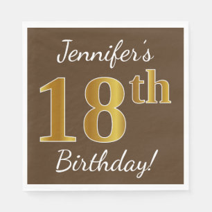 Serviette En Papier Brown, Faux Gold 18e anniversaire + Nom personnali