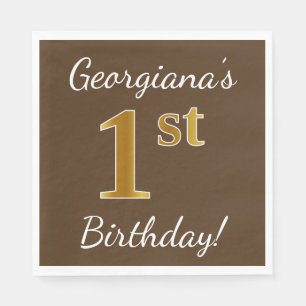 Serviette En Papier Brown, Faux Gold 1er anniversaire + Nom personnali