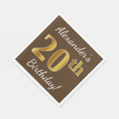 Serviette En Papier Brown, Faux Gold 20e anniversaire + Nom personnali (Coin)
