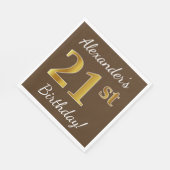 Serviette En Papier Brown, Faux Gold 21e anniversaire + Nom personnali (Coin)