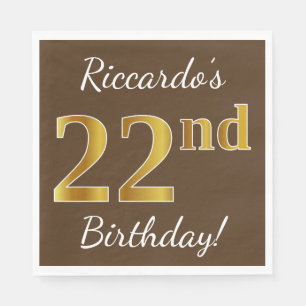 Serviette En Papier Brown, Faux Gold 22e anniversaire + Nom personnali