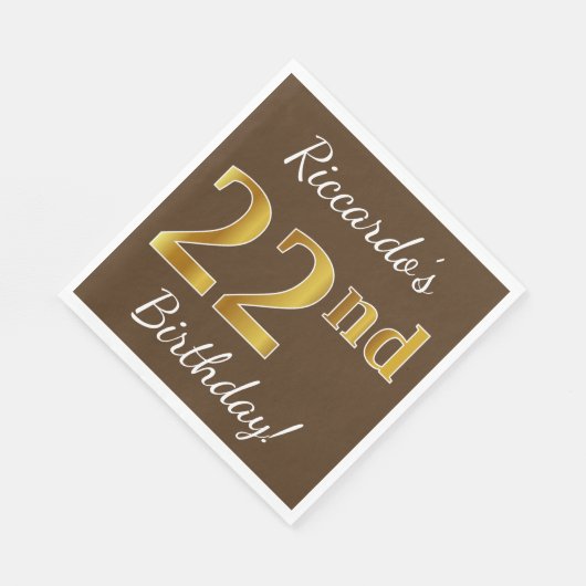 Serviette En Papier Brown, Faux Gold 22e anniversaire + Nom personnali (Coin)