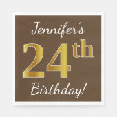 Serviette En Papier Brown, Faux Gold 24e anniversaire + Nom personnali (Devant)