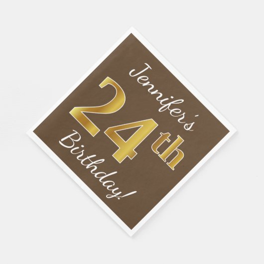 Serviette En Papier Brown, Faux Gold 24e anniversaire + Nom personnali (Coin)