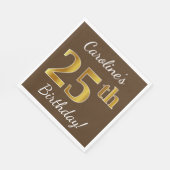 Serviette En Papier Brown, Faux Gold 25e anniversaire + Nom personnali (Coin)