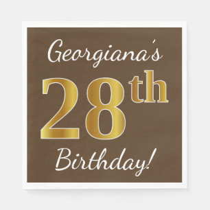 Serviette En Papier Brown, Faux Gold 28e anniversaire + Nom personnali