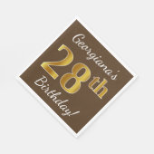 Serviette En Papier Brown, Faux Gold 28e anniversaire + Nom personnali (Coin)