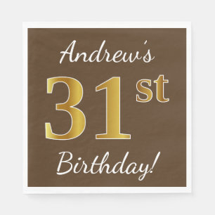 Serviette En Papier Brown, Faux Gold 31e anniversaire + Nom personnali