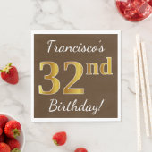 Serviette En Papier Brown, Faux Gold 32e anniversaire + Nom personnali (En situation)