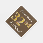 Serviette En Papier Brown, Faux Gold 32e anniversaire + Nom personnali (Coin)