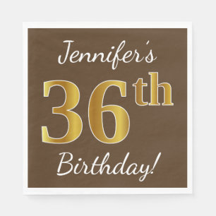 Serviette En Papier Brown, Faux Gold 36e anniversaire + Nom personnali