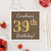 Serviette En Papier Brown, Faux Gold 39e anniversaire + Nom personnali (En situation)